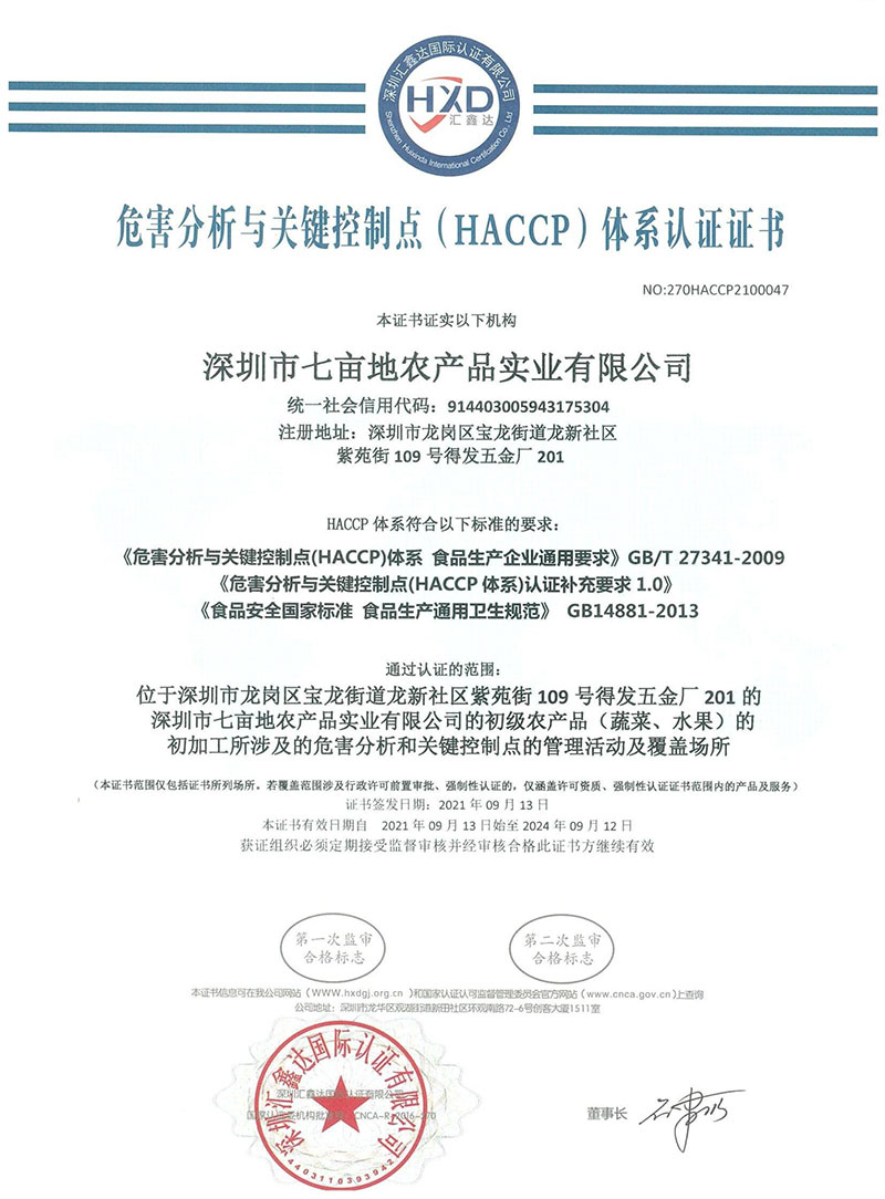 HACCP体系认证证书_菜津津-专注食堂食材配送服务